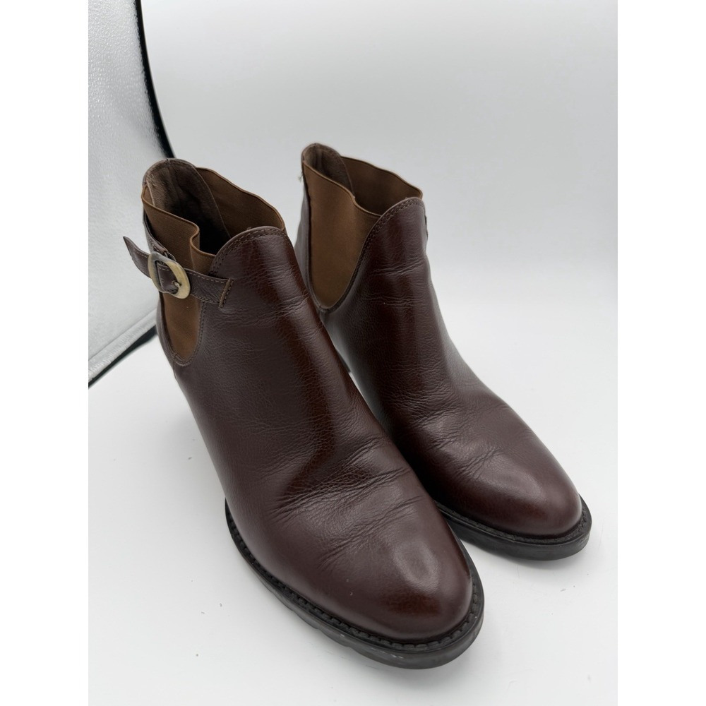 Prevata Italy Brown Leather Ankle Booties Women's 8.5B Buckle Heel.        1758